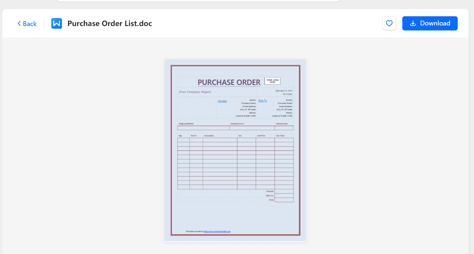 baixando modelo de lista no WPS