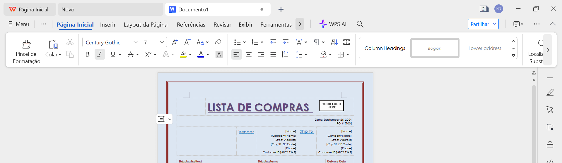 editando lista de compras no WPS Office