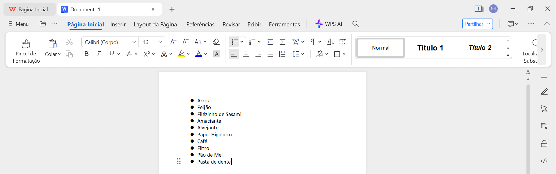 criando lista de compras do zero com o WPS
