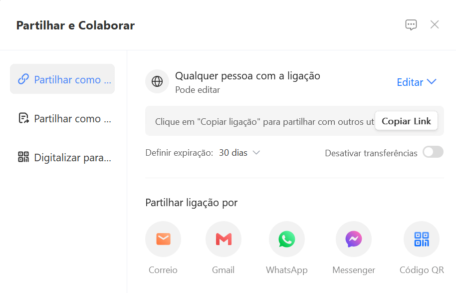 configurações de compartilhamento do WPS