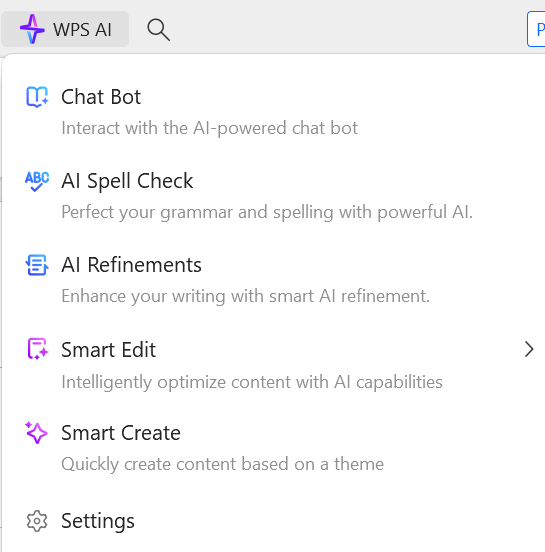 menu do WPS AI