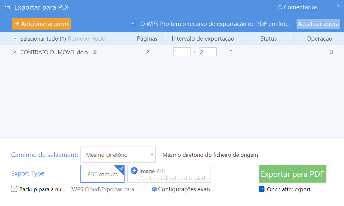 exportação para PDF no WPS