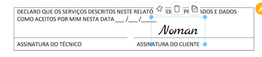 arrastando a assinatura para o local adequado