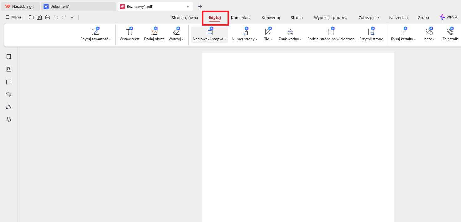 WPS PDF zakładka Edytuj