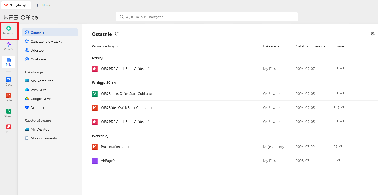 WPS Office otwiera plik