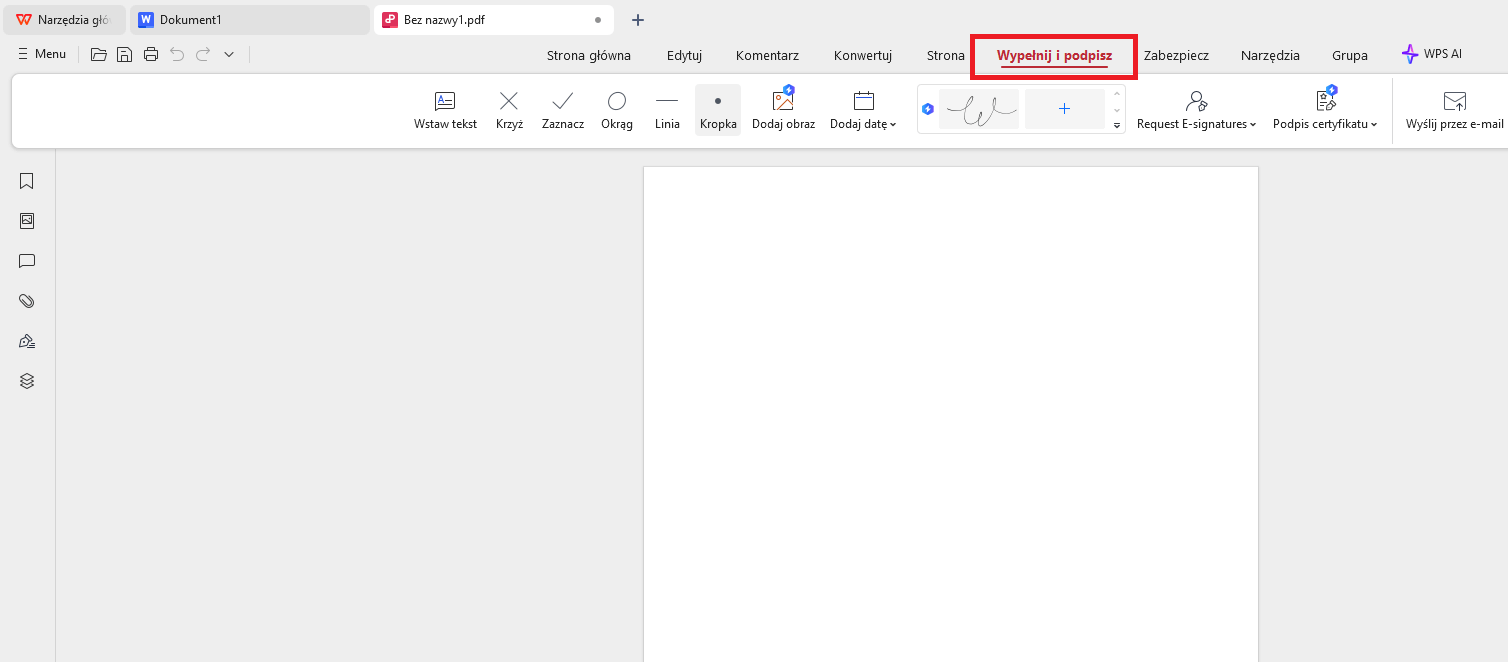 WPS PDF zakładka Wypełnij i podpisz