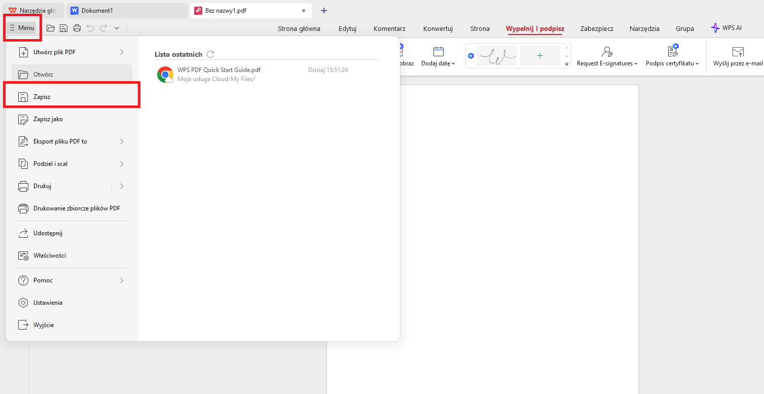 WPS PDF Zapisz PDF