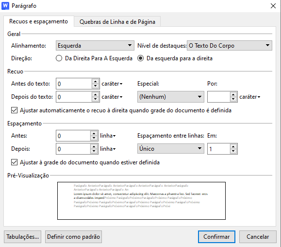 Configurando o espaçamento