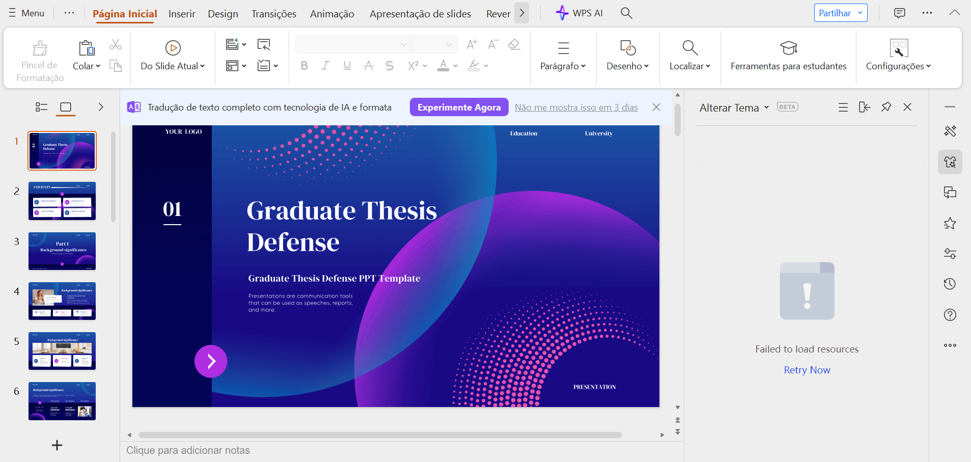 modelo de slides no WPS Office