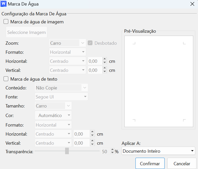 opções de marca d’água no WPS Office