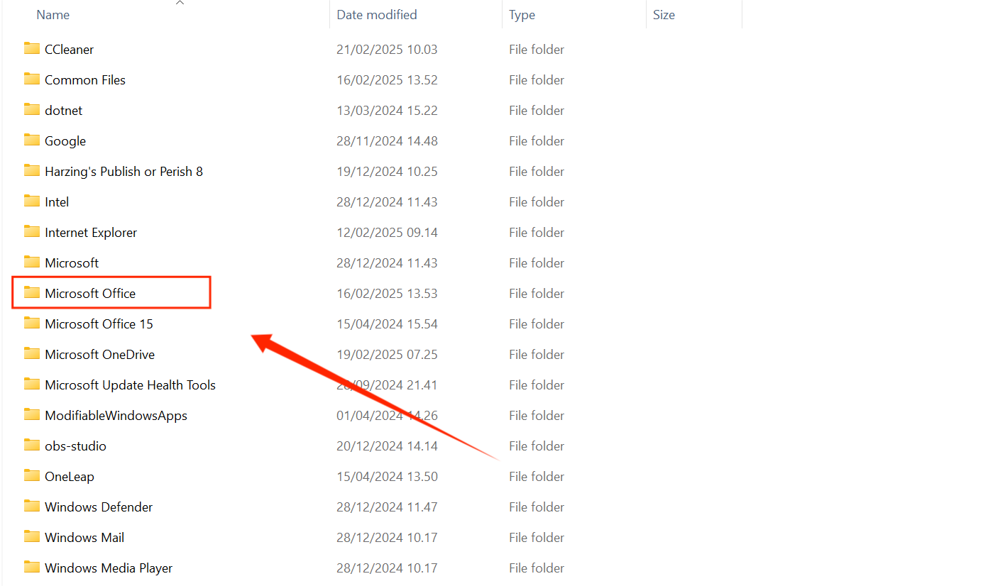 Tampilan Folder Microsoft Office
