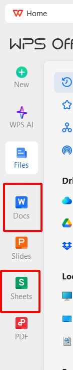 Open WPS Writer or WPS Spreadsheet