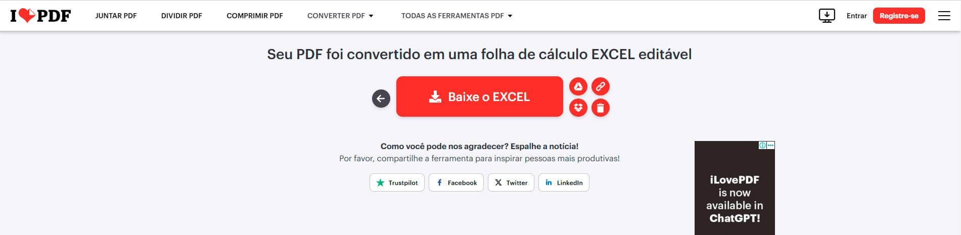 Baixando seu arquivo do Excel