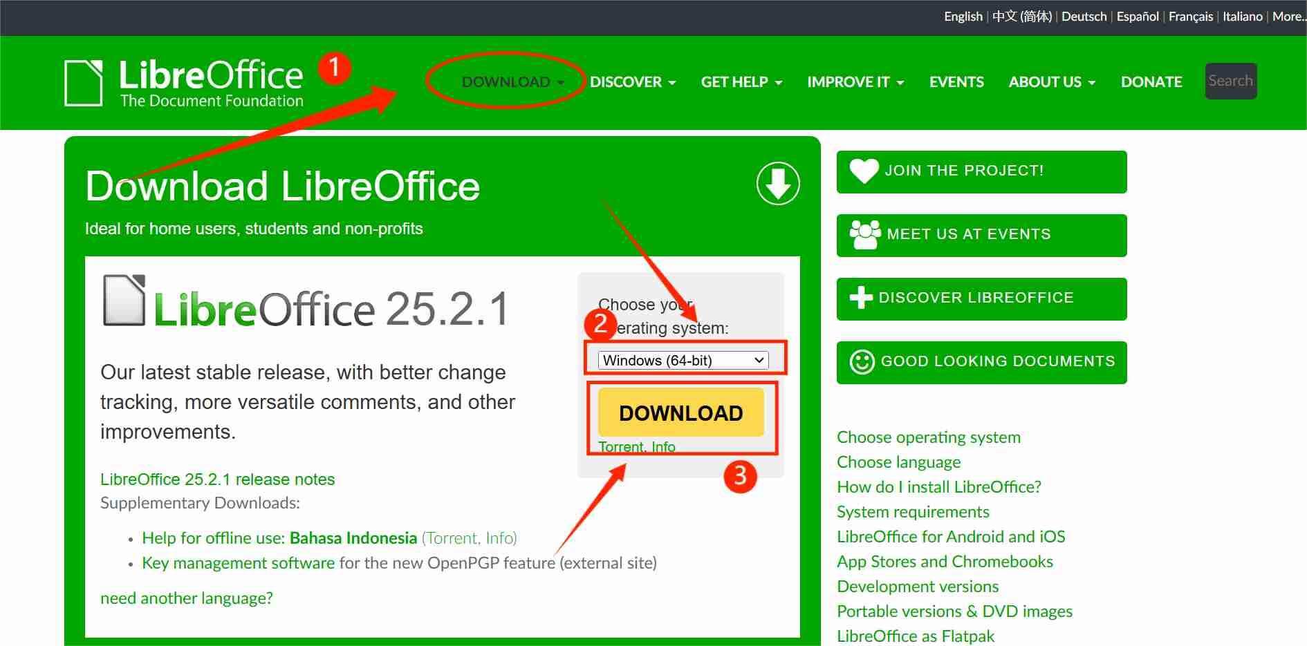 Tampilan Laman Download LibreOffice