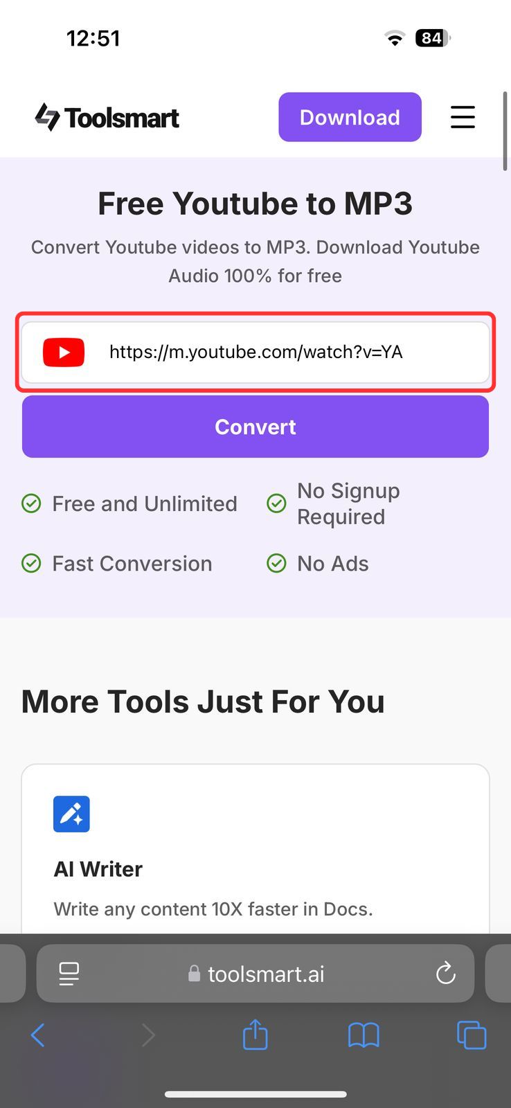 Paste YouTube link