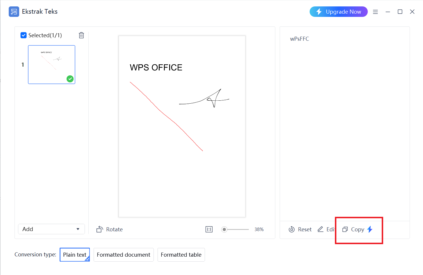 Salin Teks yang diekstrak di WPS PDF