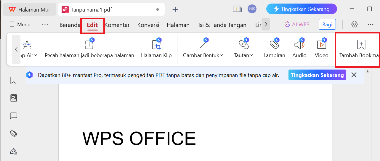 Tambahkan Bookmark WPS PDF