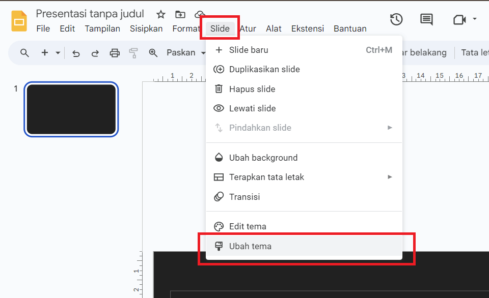 Google Slides mengubah tema