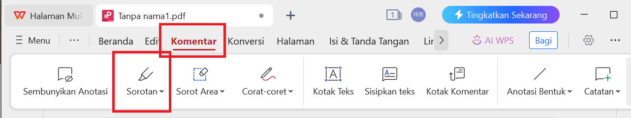 Alat Penyorotan dan Anotasi WPS PDF