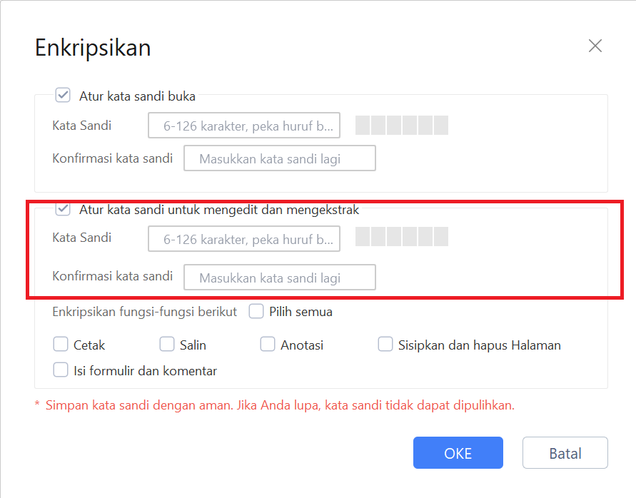 Tambahkan kata sandi untuk mengontrol pengeditan dan penyalinan PDF