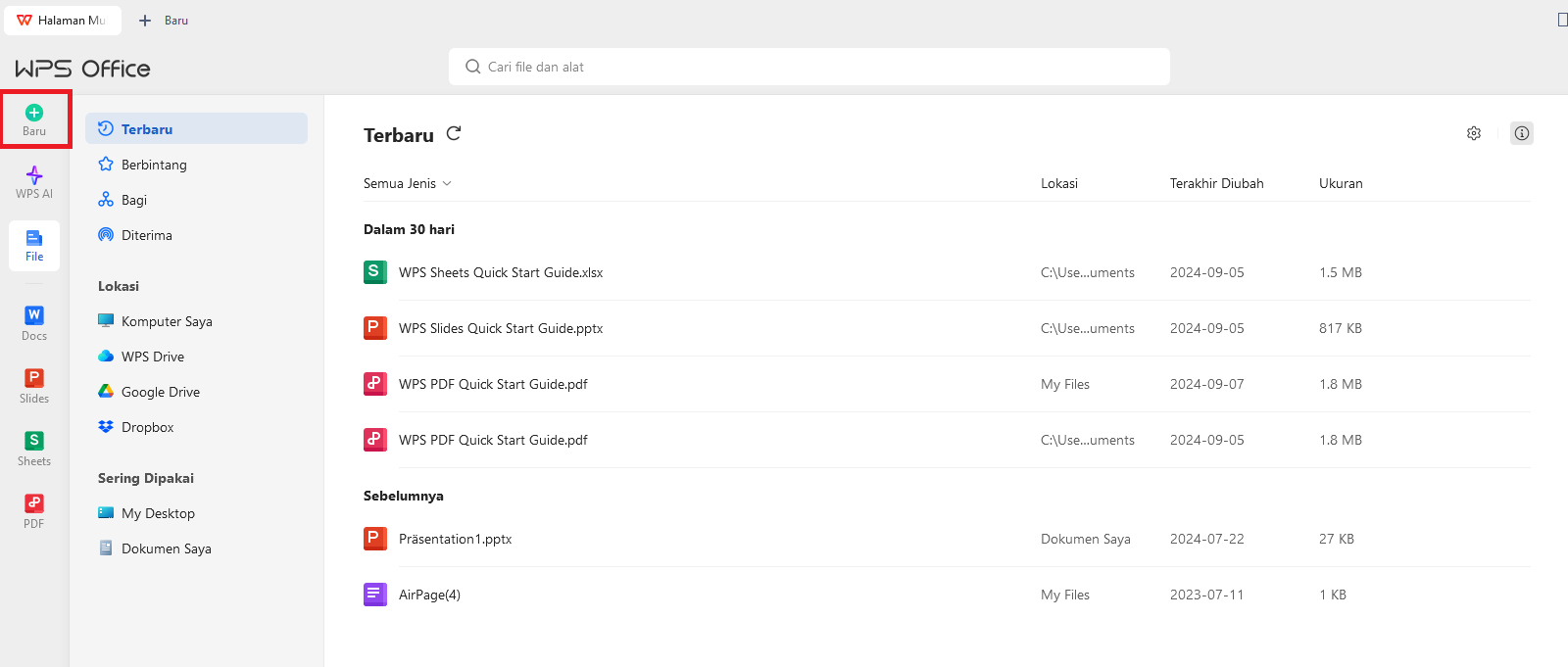 WPS Office buka file