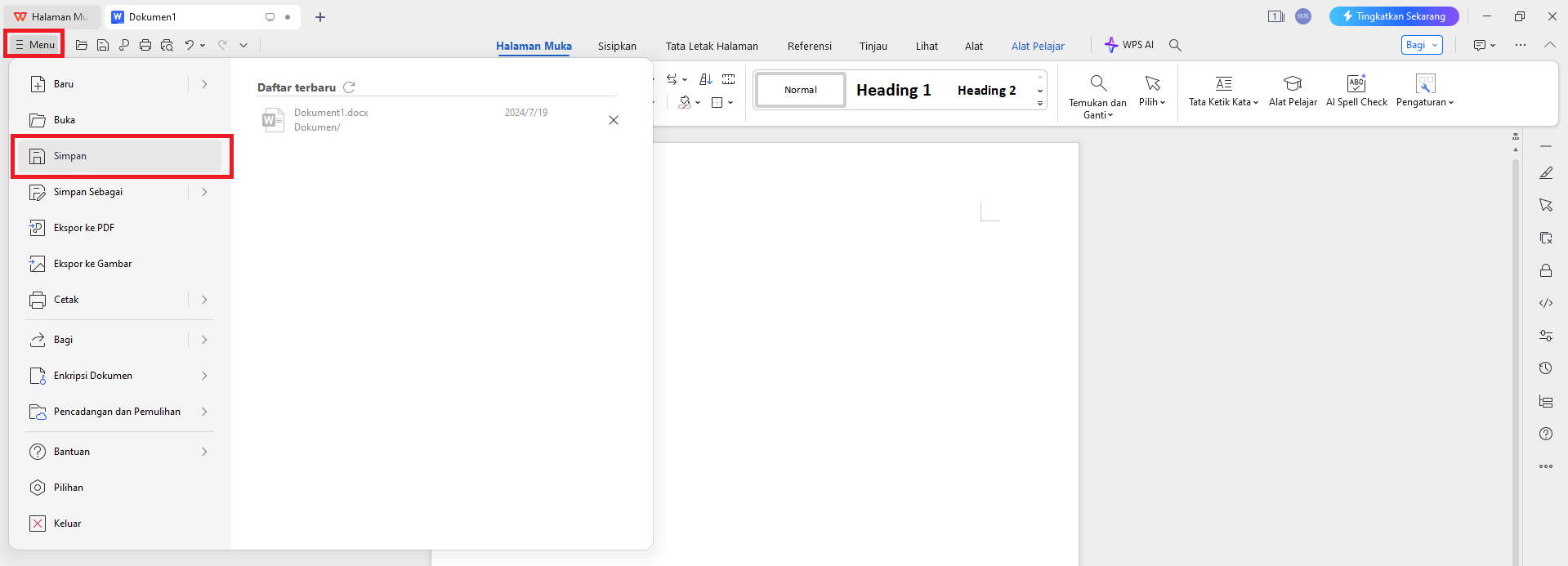 WPS Office simpan file