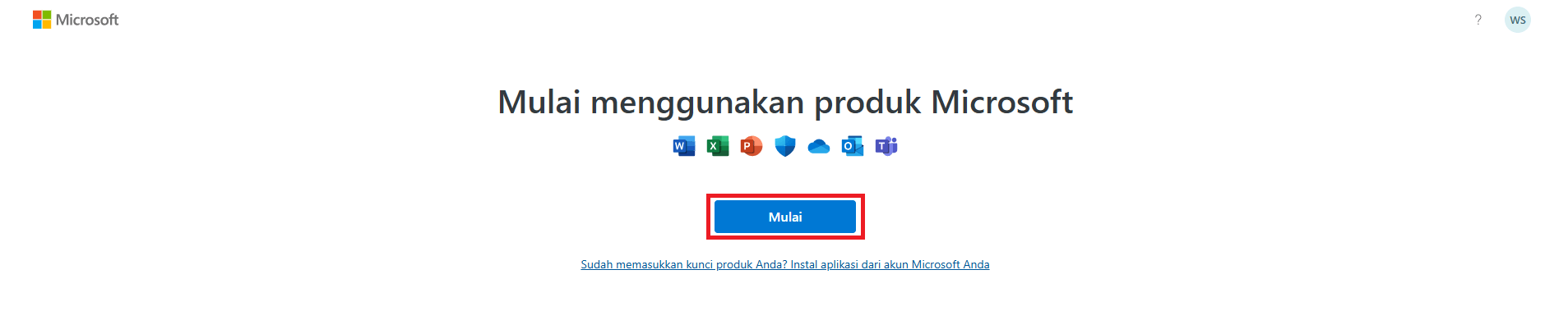 Halaman pengaturan Microsoft Office