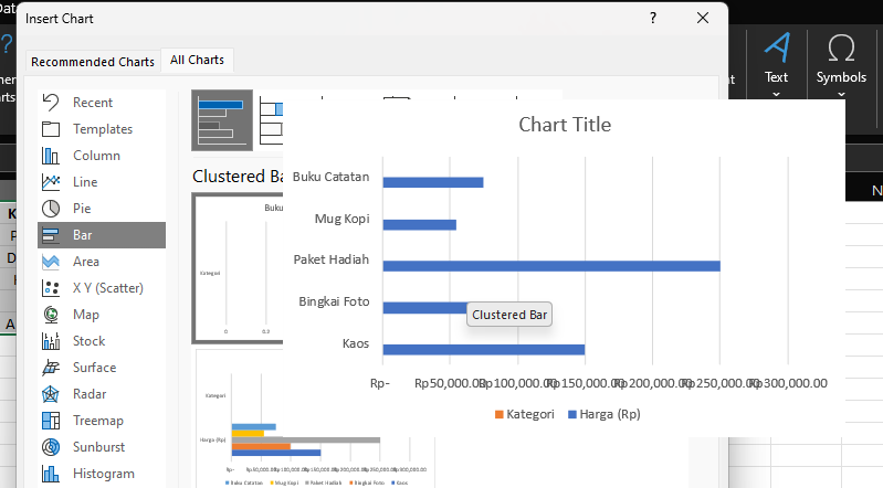 Pilihan grafik pada Excel