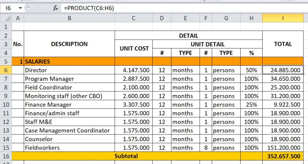 Hasil perhitungan menggunakan rumus PRODUCT