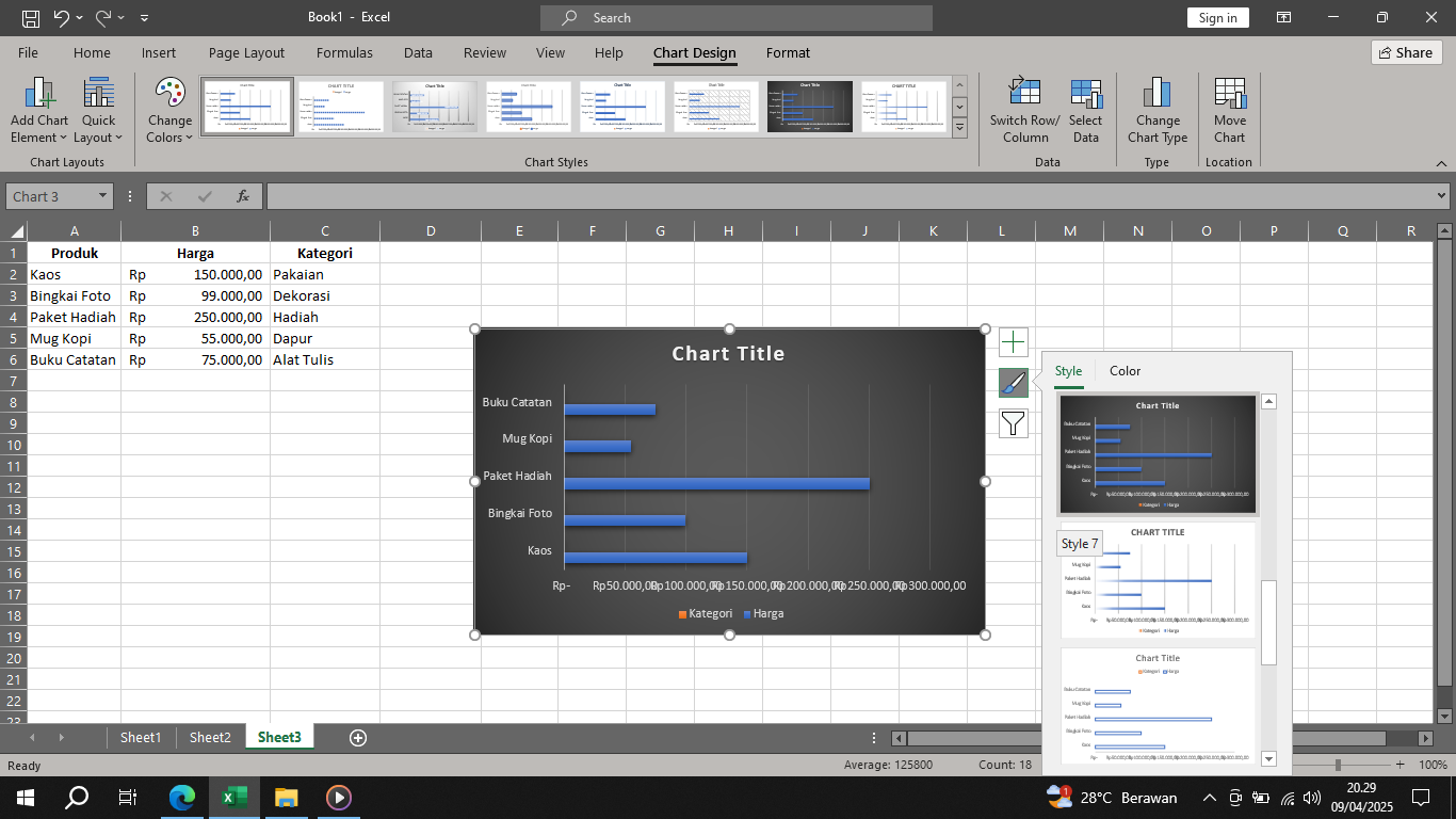 Mengubah gaya grafik pada Excel