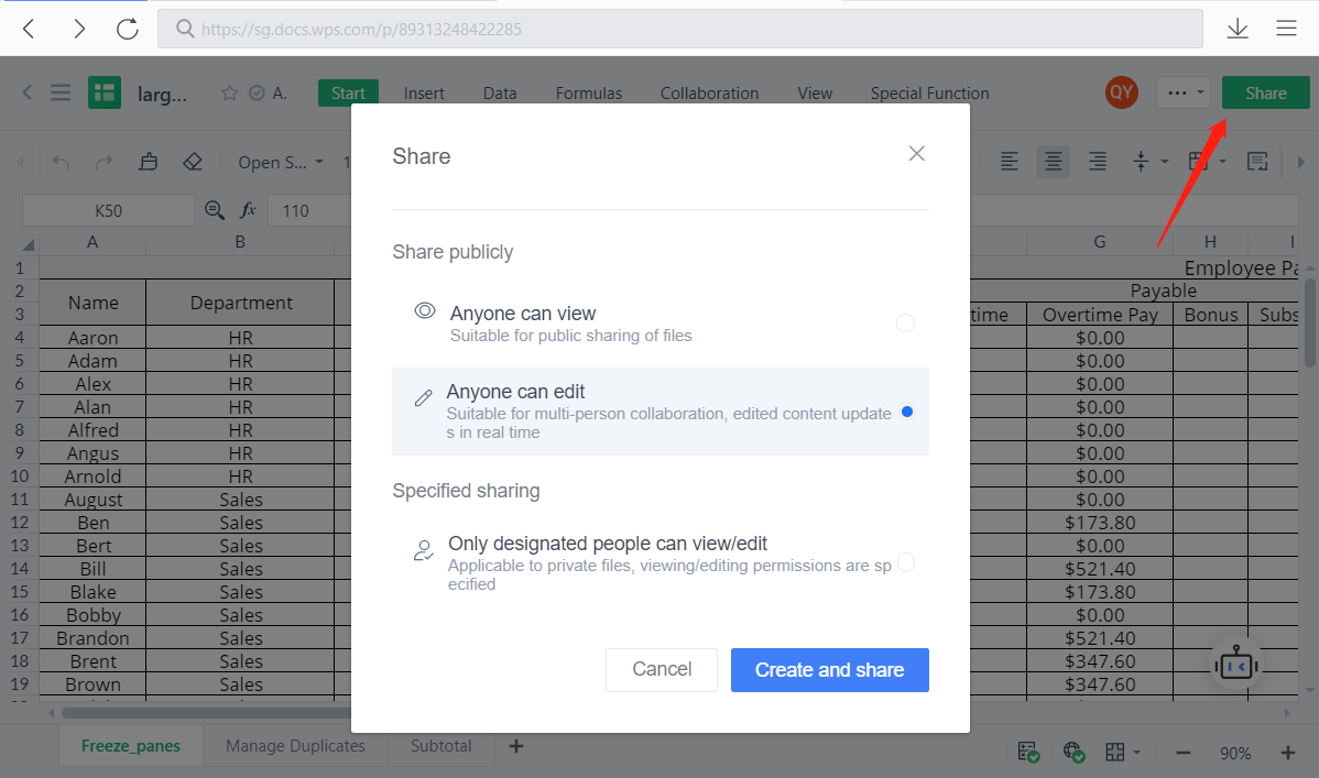 WPS Office mendukung fitur kolaborasi real-time