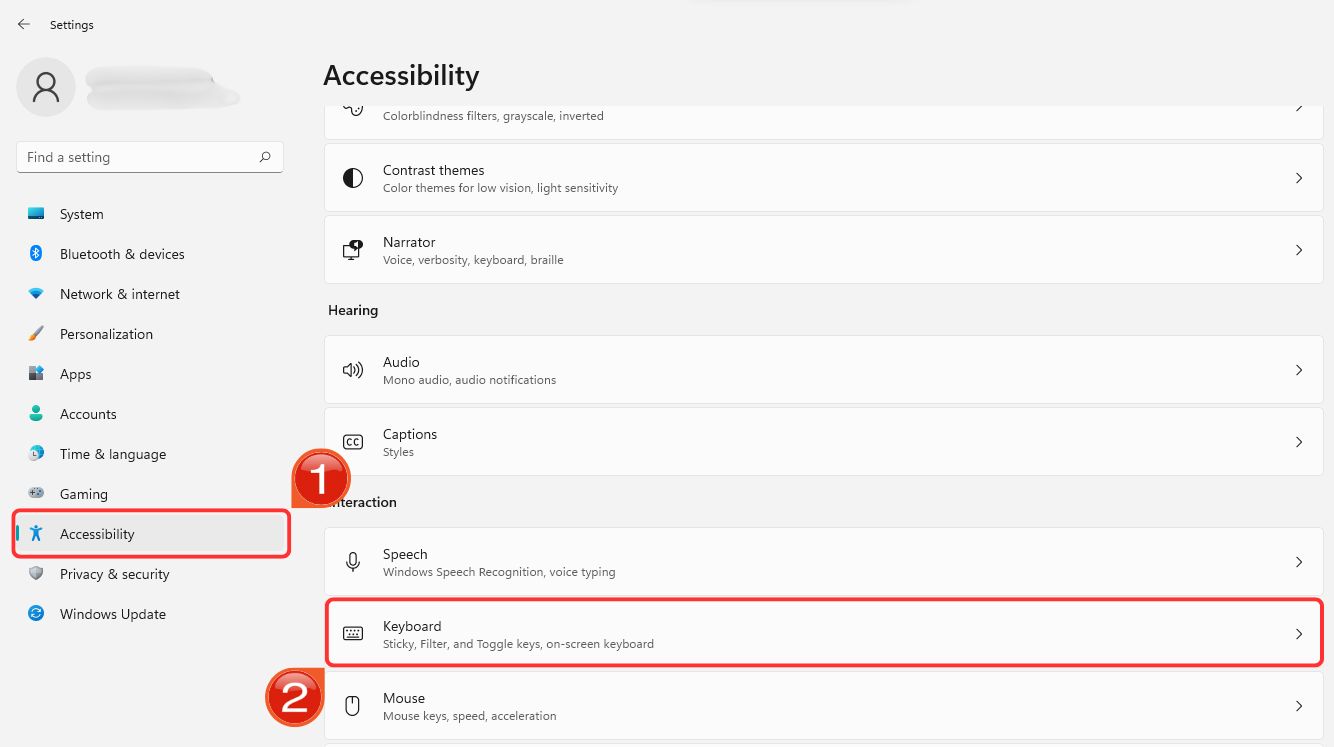 Keyboard Accessibility settings