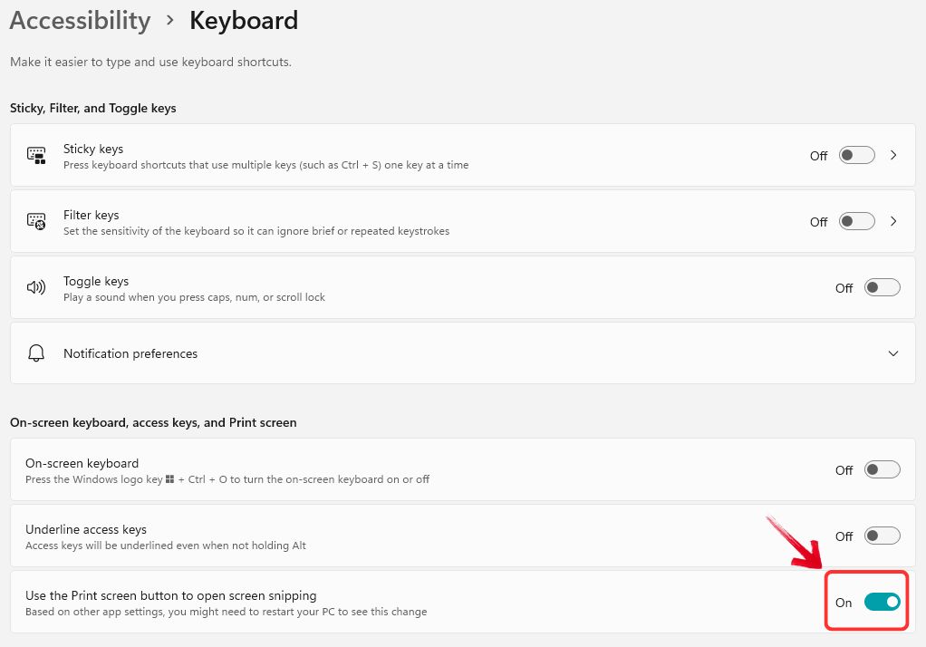 Use the Print Screen button to open screen snipping option