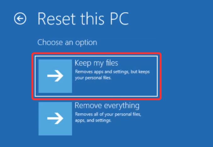 Choose reset option