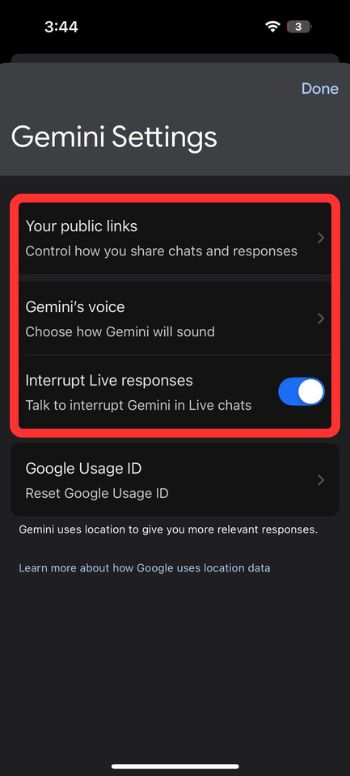 Gemini iOS Adjust Settings