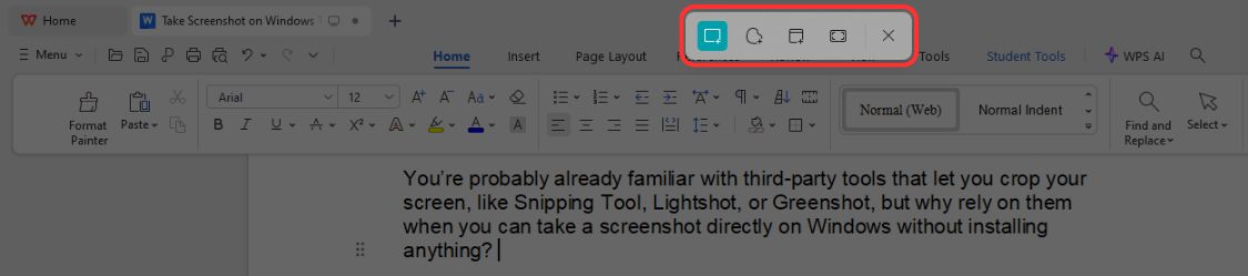 Windows Snipping Tool options