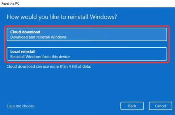 Select reinstallation plan