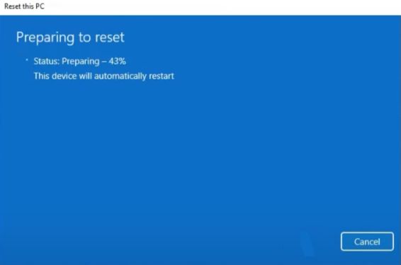 Windows 11 Reset in progress