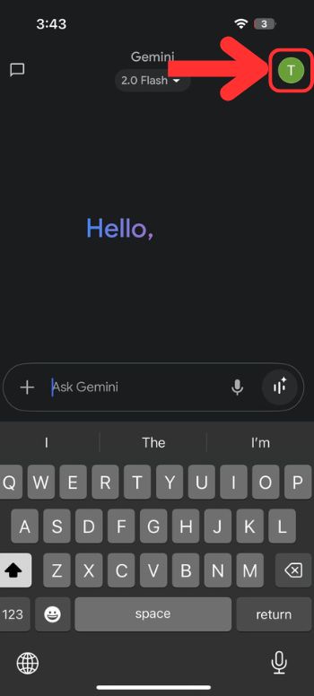 Gemini iOS tap your profile picture or initial