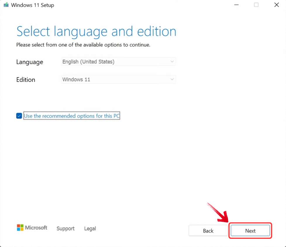 Select Language and Next