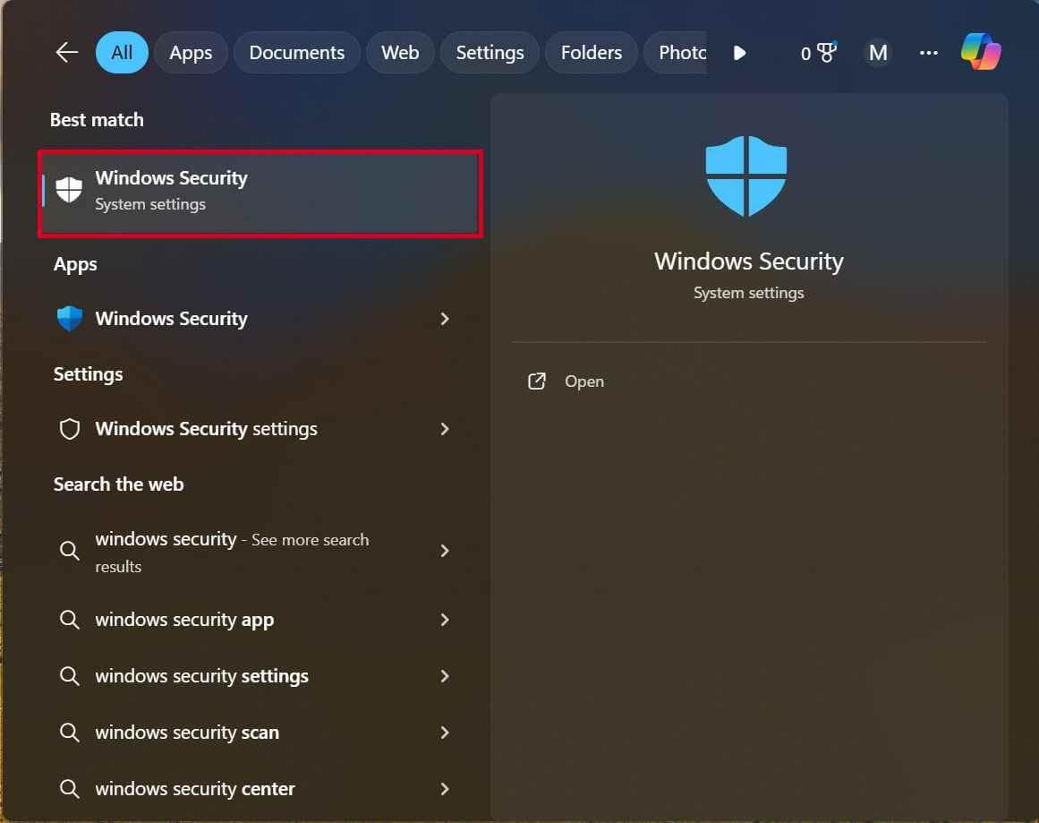 Windows Security Search Results