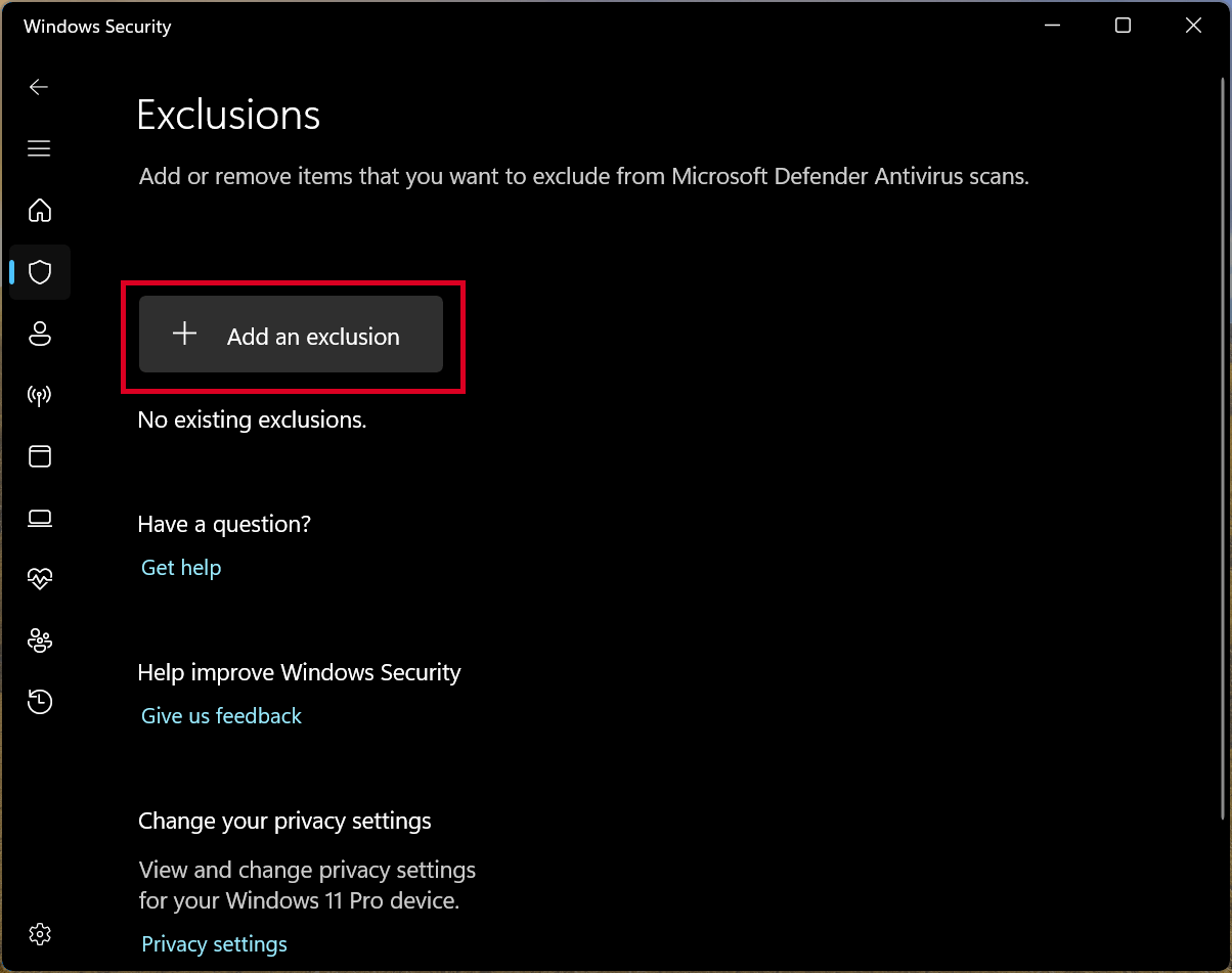 Add Exclusion Settings
