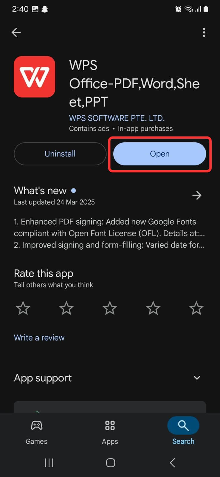 Open WPS Office on Mobile