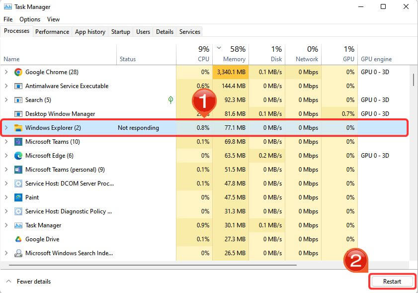 Restart Windows Explorer
