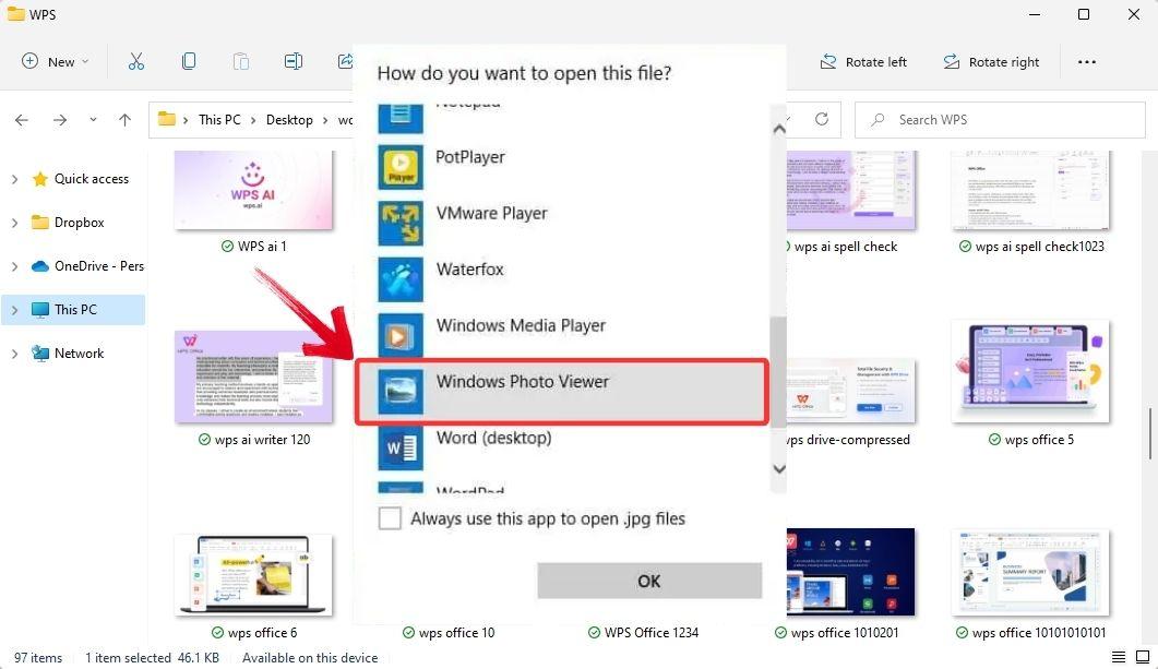 Windows Photo Viewer in More Apps