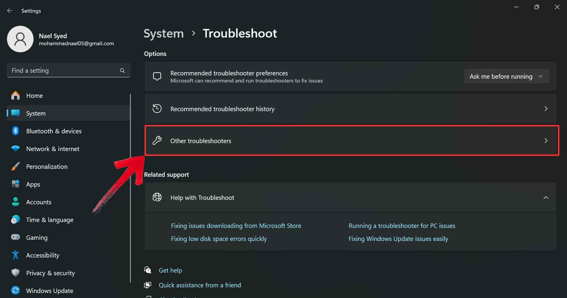 Select Other Troubleshooters