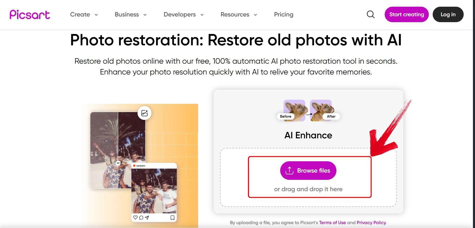 Picsart AI-based Photo-restoration