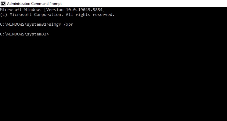 Type slmgr /xpr in the command prompt