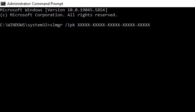 Type the Product key in the Command Prompt