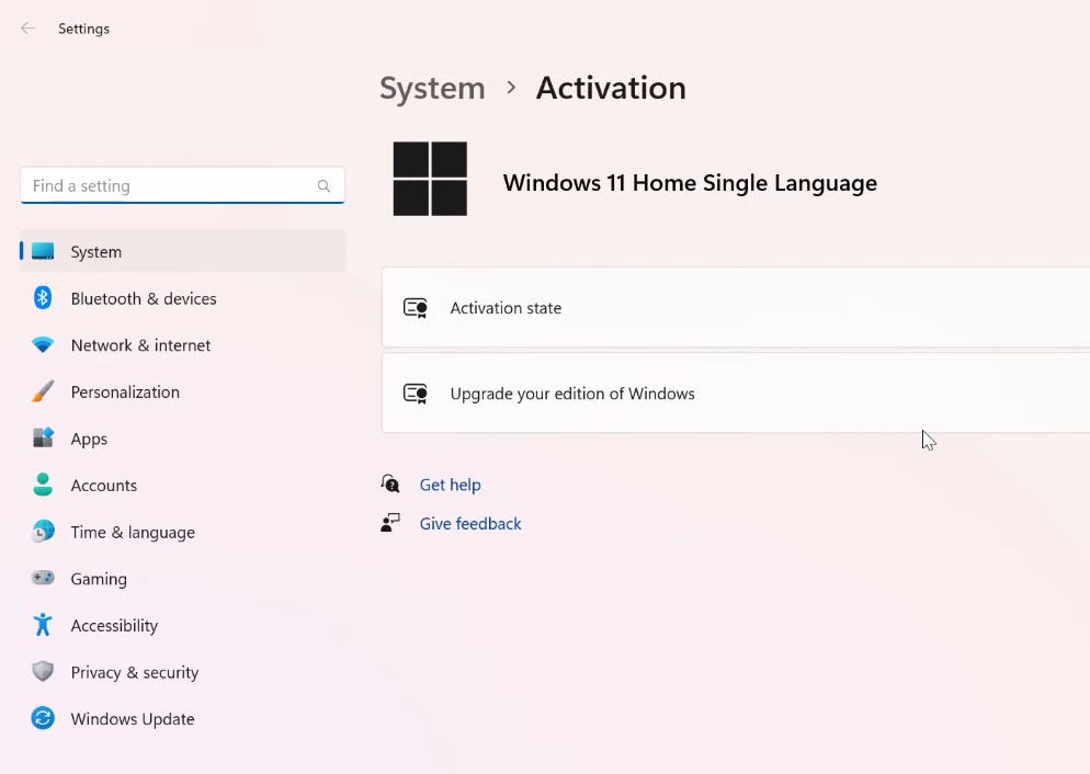 Go to the Activation in Windows 11